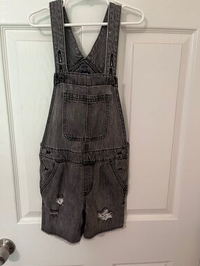 GAP Kids Gray Distressed Denim Overall Shorts